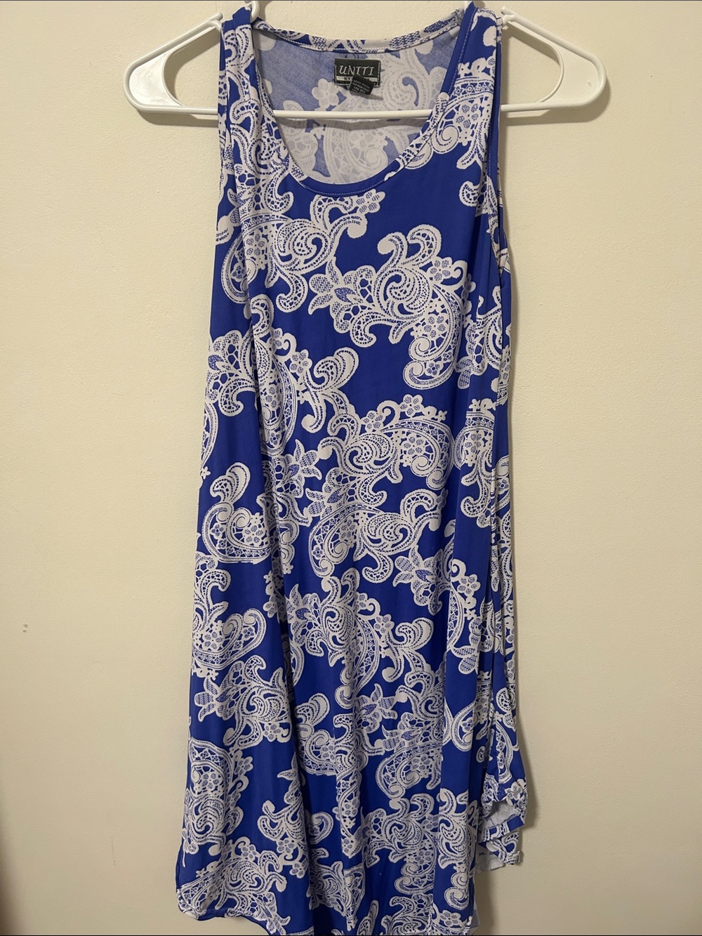 Uniti Casual Royal Blue and White Paisley Midi Dress